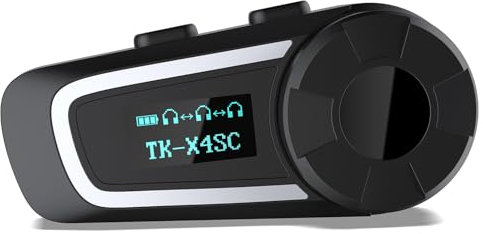 BETOWEY Interfono Moto Singolo, TK-X4SC Auricolare Moto Interfono di Gruppo per 6 Persone con Condivisione della Musica, Assistente Vocale, Radio FM, Schermo LCD