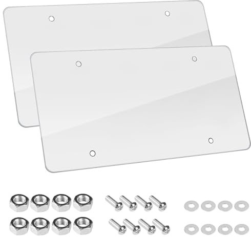 2-Pack Durable License Plate Protecters, Slim Design, Rust-Proof Plasitc Holder, Fits All Standard Plates, Screws Included (Clear White)
