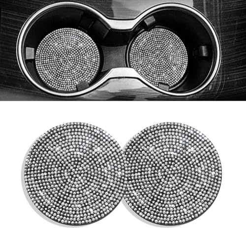 Lotsdonxia 2 Sets of Rhinestone-Adorned Car Cup MatSparkling Bling Car Mats丨Universal, Non-Slip Inserts for Car Cup Holders, Suitable for Cars, Kitchens, Home Offices-7cm（A）