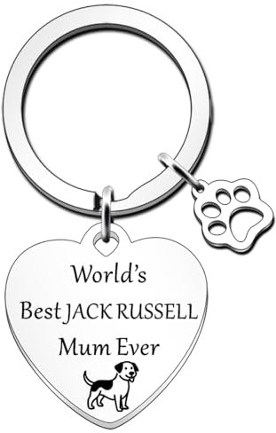 JETTOP Jack Russell Schlüsselanhänger mit Aufschrift World's Best Mum, lustiges Geschenk für Geburtstag, Weihnachten, Jack Russell Schlüsselanhänger, silber, One size