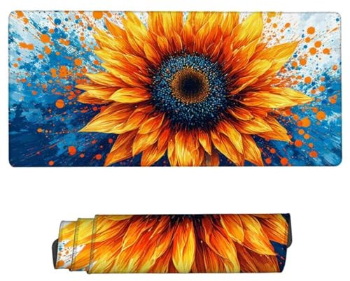 Tapis de Souris Gaming,1600x800mm Grand Tapis de Souris Tournesol Tapis de Souris Gamer,sous Main Jaune Tapis Souris,Tapis de Souris à Bords Cousus,Base en Caoutchouc Antidérapante,Deco Bureau JH-158