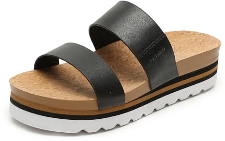 Women's Summer Slides Sandals Open Toe Slip On Black Sandals Comfort Walking Platform Beach Shoes