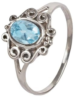 mantraroma Ring Silber Damen blau Topas Edelstein blau dezent verspielt