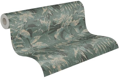 Livingwalls Hot Spots Non-Woven Wallpaper Floral 10,05 m x 0,53 m - Blue, Green, Gold, Metallic - Selva Wallpaper - 782035