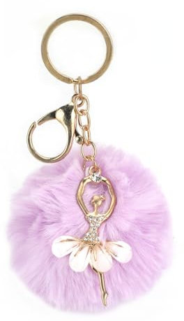 MUCOOS Süßer Schlüsselanhänger, Schlüsselanhänger Mit Tänzerin Aus Kristall, Lila Haarball Anhänger, Exquisite Modische Taschendekoration, Geschenk Zum Abschlussball, Freundschaftsgeschenk