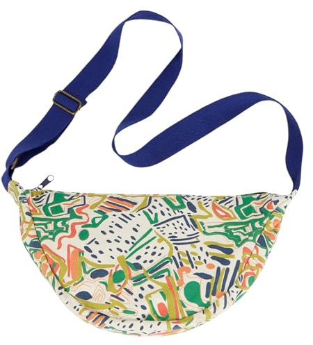King Louie Crossbody Tasche mit verstellbarem Gurt und aus festem Webstoff 38 x 19 x 9 cm 100% Baumwolle (Fanny Le Print - Cream)