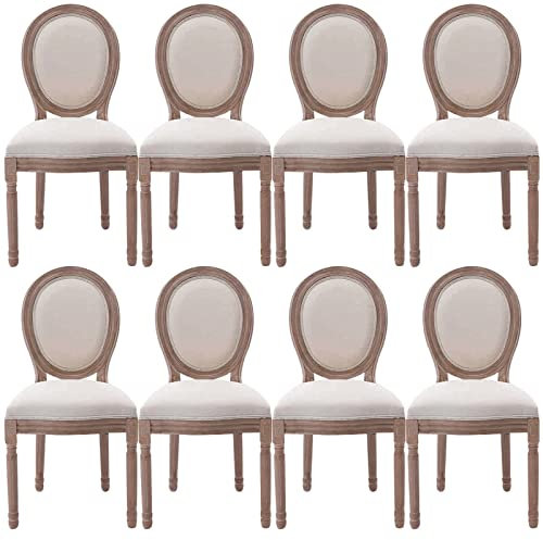 Esszimmerstühle im französischen Landhausstil, 8er-Set, gepolsterte Küchenstühle mit runder Rückenlehne, elegantes Retro-Design für Wohnzimmer, Schlafzimmer und Küche, Farbe Beige (8er-Set, 6er-Set)