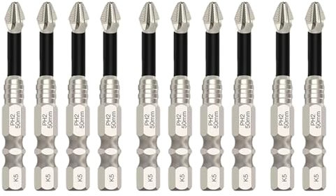 Juego de puntas de destornillador magnéticas, de alta dureza, súper fuertes, kit de brocas magnéticas resistentes (10 unidades, 50 mm)