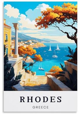 ouweri Rhodes Greece Reiseposter Vintage Leinwand Poster Wanddeko Moderne Dekoration 50x75cm