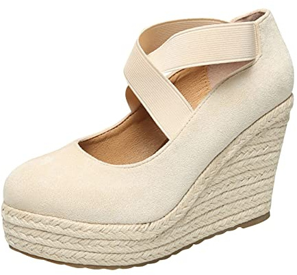 Generico Sandali Estivi Da Donna Tacco a Zeppa Eleganti Estivi Espadrillas Comode Punta Chiusa Leggere Sandals Regolabile Fibbia O Cinturini Alla Caviglia Sandalo Traspirante Spiaggia Scarpe Da Sera