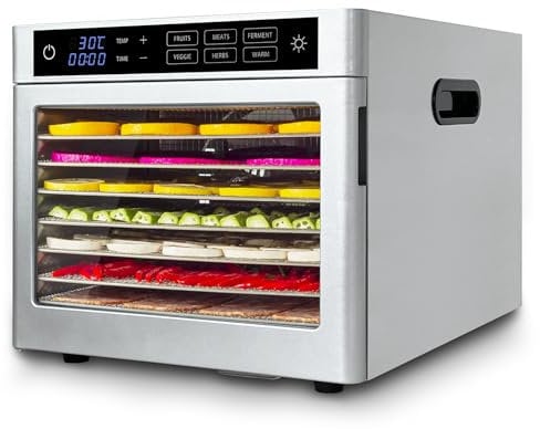 Dörrautomat Edelstahl mit 8 Edelstahlgitter 500W - oiyocemo 6 Voreinstellungen für Dörrgerät Dehydrator Obsttrockner Dörrappara