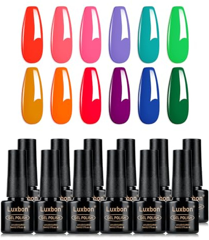 Luxbon 12 pcs Gel Nail Polish Summer Color UV LED Soak Off Set 006 | Match various seasonal daily nail designs, long lasting, for salon & home DIY manicure, for beginners & nail art lovers