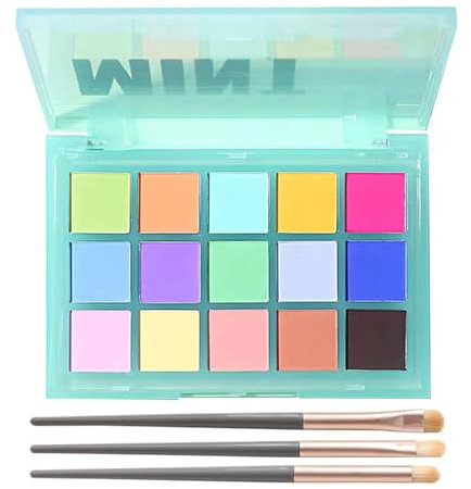 Bunte Eyeshadow Palette, 15 Farben Lidschatten Palette Matt Schimmer, Hochpigmentiert Lidschattenpalette Intensives & Langanhaltendes Finish, Wasserfest & Wischfest Augen Make Up Palette mit 3 Pinsel