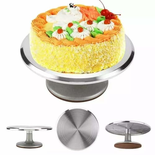 Ccarzzi Cake Turntable, 12 Inch Aluminium Alloy Revolving Rotating Cake Stand Decorating Supplies Spinner Turntable for New Beginners Professional Bakers, Round