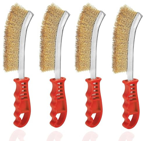 4 Pcs Brass Wire Brush Set – Heavy-Duty Long Handle Brushes for Rust Removal, Paint, Scale Cleaning, Welding Slag – Ideal for Wood, Brick – Surface Preparation Hand Tool