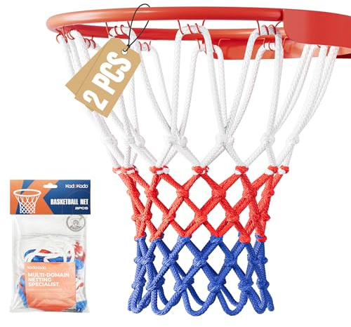 KadoKado 2 Stück Basketballnetz Ersatz - Profi Basketball Netze für Standardkorb, Wetterfest & Reißfest, Anti-Whip & Sicherer Halt, Für Outdoor Training (12 Ösen, Weiß-Rot-Blau)