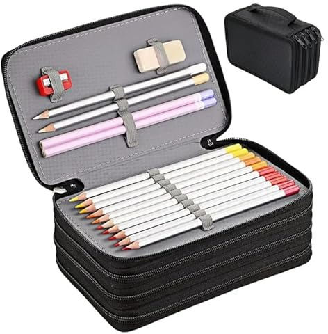 GOEDCH 72 Slots Mäppchen Groß: 4 Fach Federtasche mit Reißverschluss, Super Große Kapazität Federmäppchen für Schule Studenten, Arbeit, Office Pen Organizer Holder Schulmaterial, Schwarz