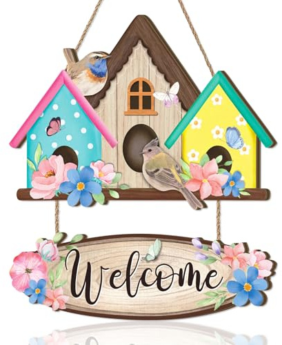 ANHUIB Welcome Signs for Front Door Welcome Wreath Hanging Wall Art Flower Wooden Wall Decor Gargen Wood Plaque Home Decor for Outdoor Porch Garden Gate Hanger Farmhouse House Door Signs for Outside