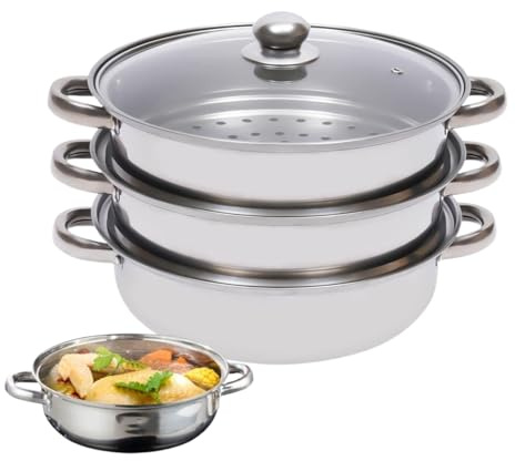 Doiyislem Dampfgarer Set,28 cm Induktionskochgeschirr - Dampfgarer Zum Kochen Aus Edelstahl - Für Gesunde Ernährung Mahlzeitenvorbereitung Familientreffen Tägliches Abendessen Knödel Aufwärmen