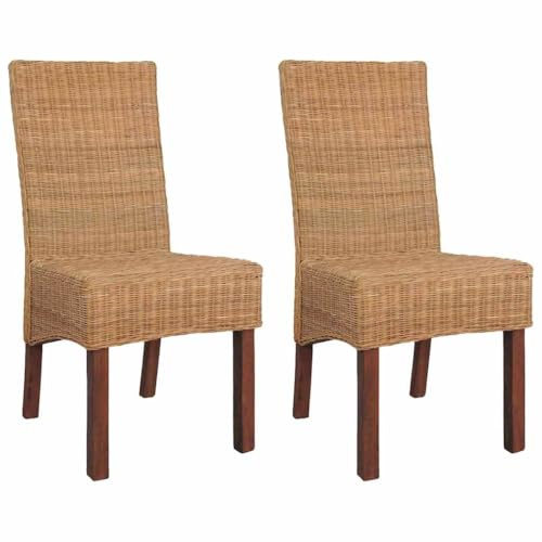 RMIHSJG Esszimmerstühle 2 STK. Braun Natürliches Rattan Hartholzrahmen Handgeflochten für Küche und Esszimmer, Strukturell Solide mit Hohem Sitzkomfort, Innenausstattung Ergänzung