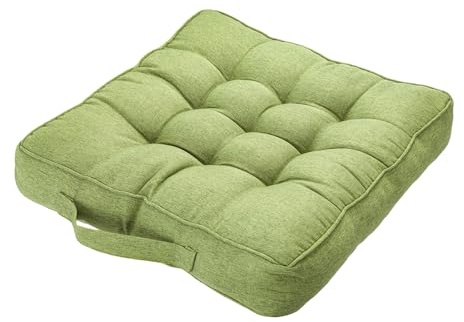 GREENSAPPIRE Sitzkissen 47x47x10 cm extra dick – Stuhlkissen mit Griff, ergonomisches Sitzpolster & Stuhlauflage für Esszimmerstuhl, Sofa, Boden & Garten, 1 Stück (Grün L)
