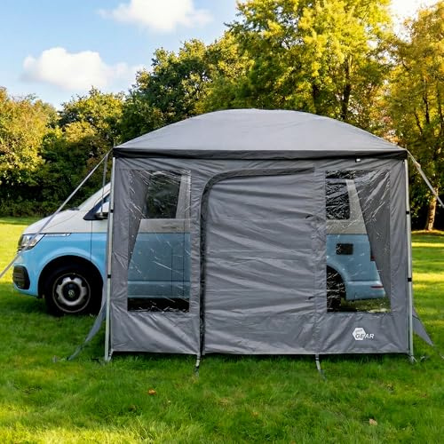 your GEAR Parasol - Sonnendach für Bulli, Multivan, Wohnmobil, 260 x 260 cm, 2 x Seitenwand ODER your GEAR Parasol Vorderwand - 260 x 235 cm Frontwand mit Tür & Fenster (Vorderwand für Sonnendach)