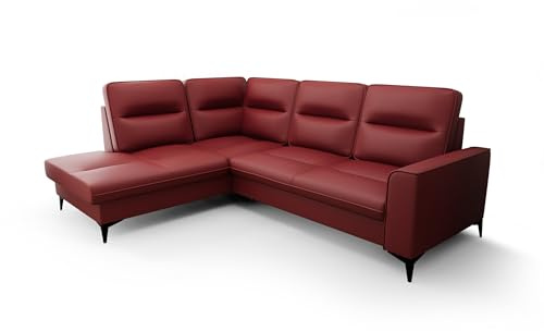 O-Sofa Ecksofa Kongo RBN14, Eckcouch in L-Form mit Schlaffunktion, Farbe: Rot, Kunstleder, Ottomane Links