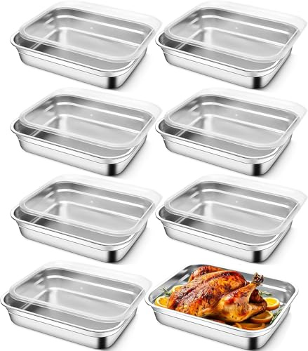 8 Pcs Stainless Steel Food Containers with Lids, Large Food Storage Box | 304, Rectangle, Oven Freezer Safe, Stackable Meal Prep Container for Kitchen Restaurant Snack Buffet Fruits, , 32 x 26 x 7 cm