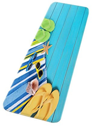 A.Monamour Badematten Badteppiche Badvorleger Blaue Hölzerne Boden Liebhaber Strand Schuhe Meer Landschaft Grafik Gedruckt Flanell Maschine Bad Teppiche Matten Für Bad Boden Teppiche