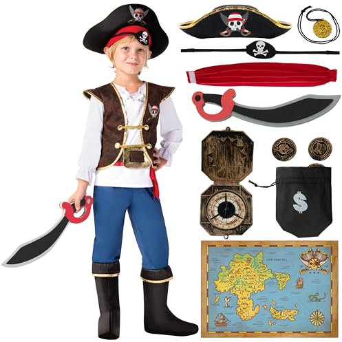 Spooktacular Creations Costume de pirate pour garçon, déguisement pour enfants, jeu de rôle, ensemble de costumes de luxe - M