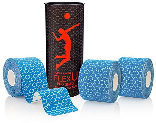 FLEXU Supreme, Kinesiologietape, wasserfestes Sporttape 3 Rollen á 60 Zuschnitte 5 x 25 cm, bietet Unterstützung & Stabilität für Muskeln und Gelenke, während & nach dem Training