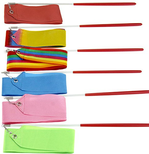 Create idea 6X Danse Ruban Gym Rythmique Art Gymnastique 4M Rubans Streamer Twirling Rod Bâton