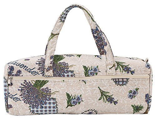Waterproof Knitting Storage Bag 40×14×14cm Purple Floral Zipper Tote for Yarn Crochet Supplies Organizer Portable Craft Project Case with Handles Large Capacity Travel Friendly Durable Fabric