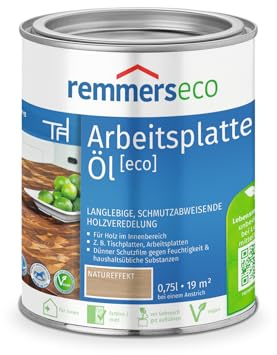Remmers Arbeitsplatten-Öl [eco] natureffekt, 0,75 Liter, Arbeitsplattenöl für wasserbelastete Küchenutensilien, Arbeitsplatten, Tische und Möbel