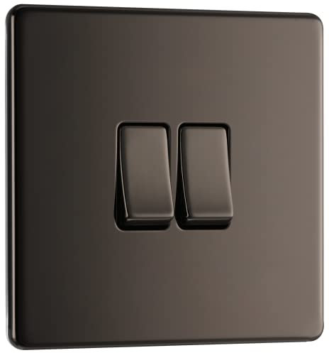 BG Electrical INTERRUPTOR DOBLE DE NÍQUEL NEGRO SIN TORNILLOS, PLACA PLANA, 16AX, 2 VÍAS