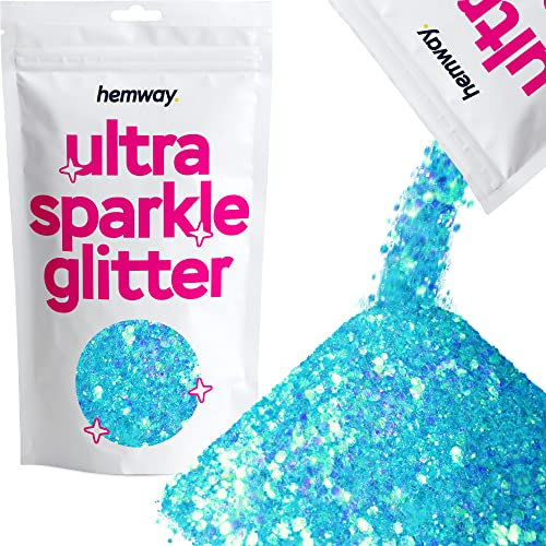 Hemway Ultra Sparkle Glitter - Mermaid Blue Mix | 100g Mixed Metallic Flakes for Resin & Epoxy Crafts | Supplies for Tumblers, Festival, Hair, Face, Body, Eye & Nail Art Decoration