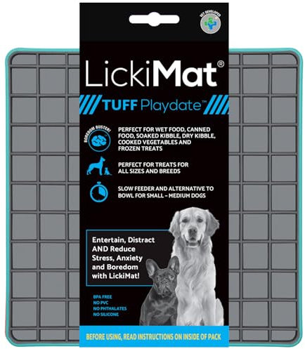 Lickimat Tuff, Heavy-Duty Playdate, Dog Slow Feeder Lick Mat, Boredom Anxiety Reducer; Perfect for Food, Treats, Yogurt, or Peanut Butter, Fun Alternative to a Slow Feed Dog Bowl, Turquoise