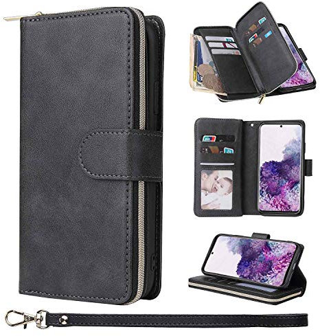 ZCDAYE Handyhülle für Samsung Galaxy S20 mit Kartenfächern, Premium Lederhülle Frauen Praktische Brieftasche Geldbörse Wallet Case für Samsung S20, Schwarz