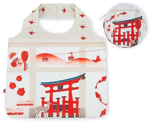 Japanische wiederverwendbare Einkaufstasche (aponorama faltbar, kompakt, mit Aufbewahrungstasche, bunte Tasche Hiroshima