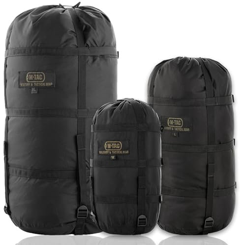 M-Tac Kompressionssack für Schlafsack, Militär, wasserabweisend, Kompressionsbeutel, leicht, Nylon, für Reisen, Camping, Wandern, Outdoor (Schwarz, L - 24 Liter)