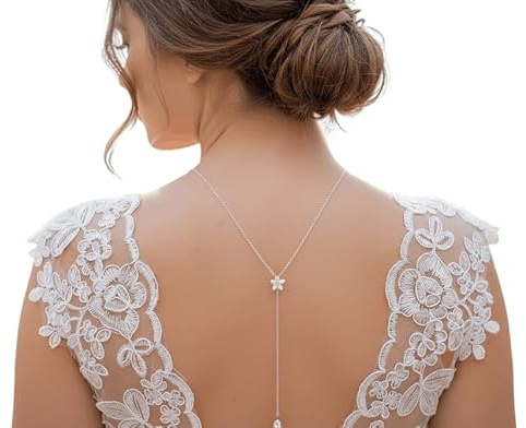 bijoux mariage collier de dos fleur et strass, collier mariée dos nu