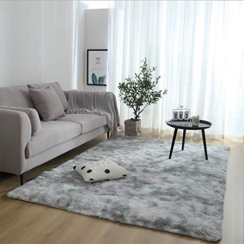 Tinyboy-hbq Tapis Chambre Tapis Modernes de Salon Soft Tapis à Poils Longs Extra Doux et Confortable Tapis Antidérapant Intérieur Moelleux épais (Gris Blanc, 80 * 200cm)