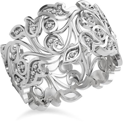 TJC White Diamond Leaf Ring for Womens for Nature Lover in Platinum Plated 925 Sterling Silver Size S April Birthstone