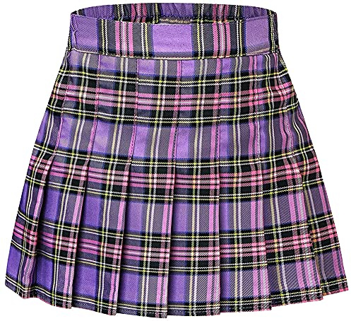 Cromoncent Junior Teenager Mädchen Plissee Plaid Rock Schuluniform Kurzer Rock für Damen Lila X-Large