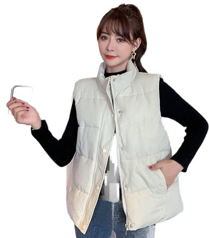 SHOUJIQQ Baumwolle Daunenweste Damen - Winter Lose Warme Stehkragen Ärmellose Weste, Dick Plus Size Big Padded Daunenweste Jacke Oberbekleidung Für Outdoor Reisemantel,Schwarz,L