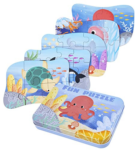 BBLIKE Puzzles Toys for 2 3 Year Olds - Wooden Jigsaws 39 Pcs for Kids Age 4 5, Travel Toys for Toddlers on Plane Car, Educational Learning Birthday gift Present for Children Boys Girls (Sea Animals)