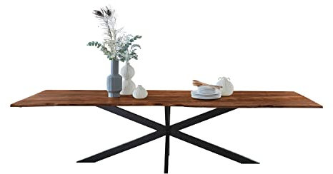 SAM Baumkantentisch 300 x 100 cm Kalea, Akazienholz nussbaumfarben & massiv, Esstisch mit schwarzem Spider-Metallgestell, Tischplatte 26 mm, Esszimmertisch, Industrial-Design