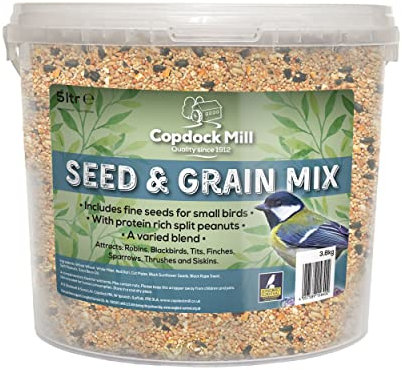Copdock Mill Wild Bird Seed & Grain Mix 3.8 kg/5L Tub – All Year-Round High-Energy Wild Bird Food – 100% Natural Ingredients Including Sunflower Seeds and Peanuts