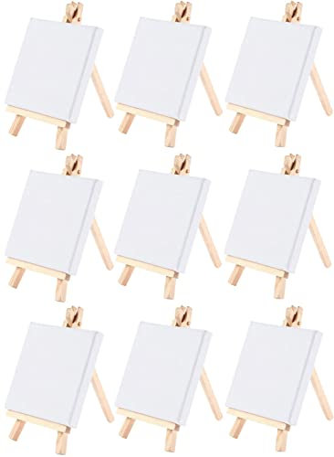 9 Pièces Mini Chevalet Toile, Mini Chevalet avec Toile Peinture Petit Chevalet en Bois pour La Peinture, Le Dessin, l'art Et Les Loisirs CréAtifs Artiste Dessin (10x10cm)