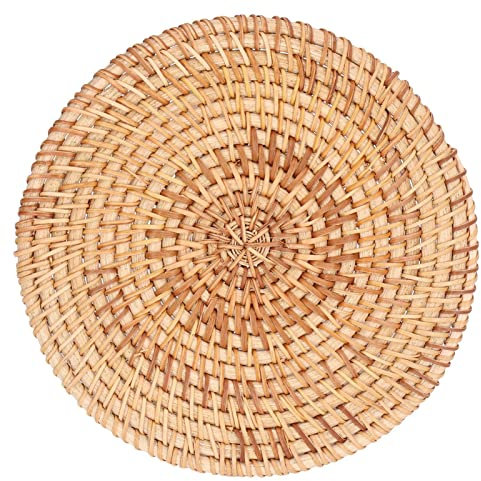 Round Woven Placemat, Woven Rattan Placemat Braided Straw Table Mat Hot Insulation Rattan Coasters for Home 3 Size Optional(18cm)
